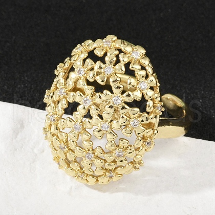Brass Micro Pave Cubic Zirconia Adjustable Cuff Rings for Women RJEW-C129-07G-1