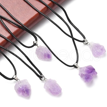 Natural Amethyst Pendant Necklaces X-NJEW-E146-01-1