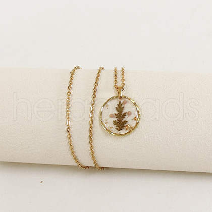 Alloy & Plastic Inner Flower Flat Round Pendant Necklaces FS-WG8915D-15-1