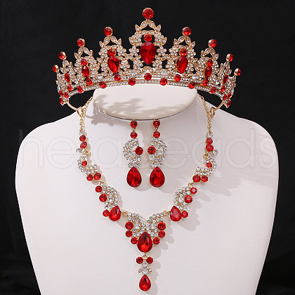 Teardrop & Moon Alloy Rhinestone Pendant Necklace & Stud Dangle Earring & Crown Headbands FS-WG0A8BD-05-1
