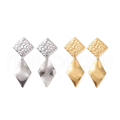 304 Stainless Steel Double Rhombus Dangle Stud Earrings for Women EJEW-G328-23-1