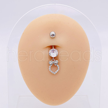 304 Stainless Steel Micro Pave Cubic Zirconia Belly Rings WGADED5-36-1