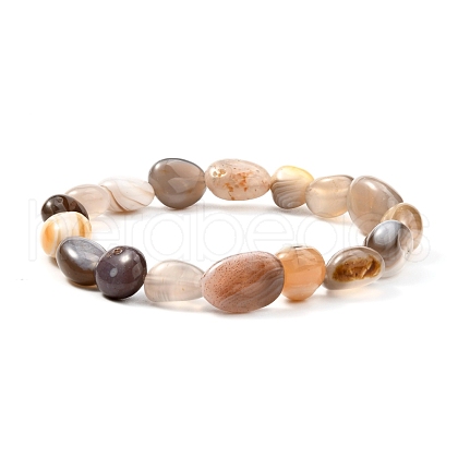 Natural Botswana Agate Beaded Stretch Bracelet BJEW-JB06988-04-1