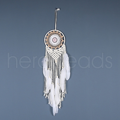 Iron Bohemian Woven Web/Net with Feather Macrame Wall Hanging Decorations PW-WG41914-03-1