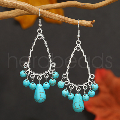Bohemian Fringed Synthetic Turquoise Dangle Earrings LN9016-3-1
