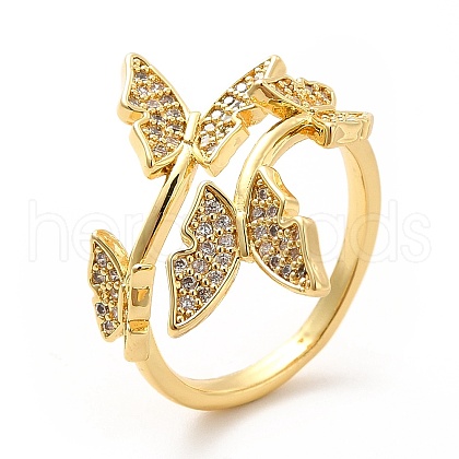 Clear Cubic Zirconia Butterfly Open Cuff Ring KK-H439-25G-1