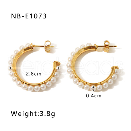 C-Shaped 304 Stainless Steel Plastic Imitation Pearl Stud Earrings FS-WG0BD3D-07-1