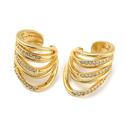 Rack Plating Brass Multi-layer Cuff Earrings with Cubic Zirconia for Women EJEW-F326-03G-1