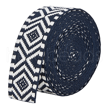 5 Yards Ethnic Style Polycotton Jacquard Rhombus Ribbon OCOR-WH0078-167B-1