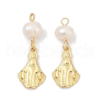Natural Cultured Freshwater Pearl & Brass Pendants KK-U062-04G-1