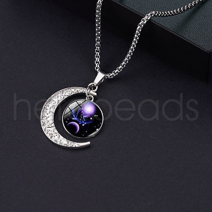 Alloy & Glass Luminous Moon Constellation Pendant Necklaces WG12A0F-09-1