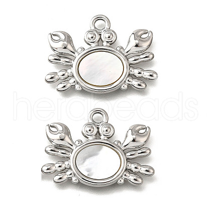 304 Stainless Steel Pave Natural White Shell Pendants STAS-C122-21A-02P-1
