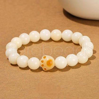 Natural White Jade Round Beads Stretch Bracelets WGA2183-02-1