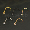 304 Stainless Steel Micro Pave Clear Cubic Zirconia Flat Round Fishtail Nose Rings WG924B3-05-2