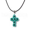 Glass Seed Beads & Synthetic Blue Goldstone Beaded Cross Pendant Necklaces NJEW-MZ00103-04-2