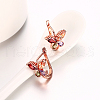 Butterfly Brass Cubic Zirconia Hoop Earrings EJEW-BB16130-4