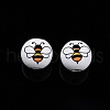 Bees Theme Printed Wooden Beads WOOD-D006-05-4