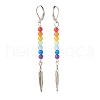 Natural Malaysia Jade with Alloy Feather Long Dangle Leverback Earrings EJEW-JE04909-01-2
