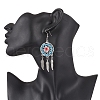 Flat Round with Feather Handmade Glass Seed Beads Chandelier Earrings EJEW-MZ00473-04-3