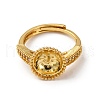 Round Brass Micro Pave Clear Cubic Zirconia Adjustable Ring Settings KK-D378-35G-2