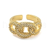Oval Curb Chain Clear Cubic Zirconia Open Cuff Ring RJEW-L120-008G-2