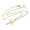 Brass Micro Pave Clear Cubic Zirconia Snake Wrapped Ankh Cross Pendant Necklaces NJEW-S446-01G-2