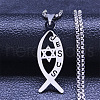 304 Stainless Steel Religion Jesus Fish Pendant Necklaces NJEW-H065-05P-1