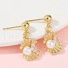 Shell Shape Brass Micro Pave Clear Cubic Zirconia Dangle Stud Earrings EJEW-F895-13G-3