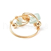 Natural Mixed Stone Chips with Brass Beaded Finger Ring RJEW-JR00515-6