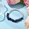 Natural Lapis Lazuli Chip & Round Pearl Shell Stretch Bracelets for Women BJEW-JB10552-01-2