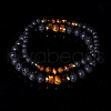2Pcs Natural Yellow Tiger Eye & Lava Rock Round Beads Stretch Bracelet Set for Men Women LM4731-2