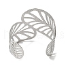Stainless Steel Hollow Leaf Open Cuff Bangles for Women BJEW-G719-11P-3
