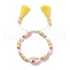 Natual Shell with Evil Eye & Pearl Braided Bead Bracelets Set BJEW-TA00049-12