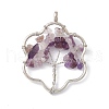 Flower Natural Amethyst Copper Wire Wrapped Chip Big Pendants G-E195-04P-2