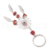Woven Net/Web with Feather Alloy & Natural Red Jasper & Glass Seed Keychains KEYC-MZ00041-05-4