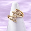 Brass Clear Cubic Zirconia 3-Line Cuff Rings for Women RJEW-U047-33G-2