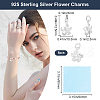 Beebeecraft 5Pcs 925 Sterling Silver Flower Charms with Jump Rings with 1Pc Double Sided Suede Fabric Silver Polishing Cloth FIND-BBC0015-93-2