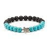 Round Synthetic Turquoise & Natural Lava Rock Stretch Bracelet BJEW-JB07470-05-1