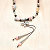 Ethnic Style Alloy & Porcelain Ceramic Beads Butterfly Pendant Tassel Y Necklaces NJEW-D308-01C-4