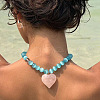 Natural Rose Quartz Heart Pendant Cat Eye Round Beaded Necklaces for Women FS-WGDA9BE-01-2