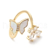 Clear Cubic Zirconia Butterfly Open Cuff Ring with Shell RJEW-P204-01G-2