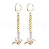 Origami Crane Brass Chain Dangle Earrings with Acrylic Beads EJEW-JE05887-1