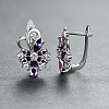 Brass Micro Pave Cubic Zirconia Flower Hoop Earrings WGA76CA-08-1