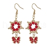 Flower with Butterfly 304 Stainless Steel Glass Seed Beads Dangle Earrings EJEW-MZ00417-05-2