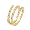 Brass Micro Pave Clear Cubic Zirconia Open Cuff Rings for Women RJEW-S624-04G-4