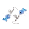 Fish with Shell Shape 304 Stainless Steel Glass Beads Dangle Earrings EJEW-MZ00436-04-4