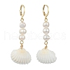 Shell Shape Natural Pearl & Shell Dangle Earrings for Women EJEW-TA00302-1