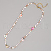 Christmas Theme Glass & Imitation Pearl & Brass Star Beaded Necklaces GF3195-13-1