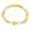 Synthetic Moonstone & Frosted Natural Weathered Agate Beads Stretch Bracelets for Women BJEW-JB11333-01-2