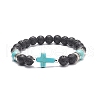 Natural Lava Rock & Synthetic Turquoise(Dyed) Cross Beaded Bracelet BJEW-TA00179-02-1